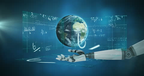 Robot Hand Interacting with Holographic Globe Data