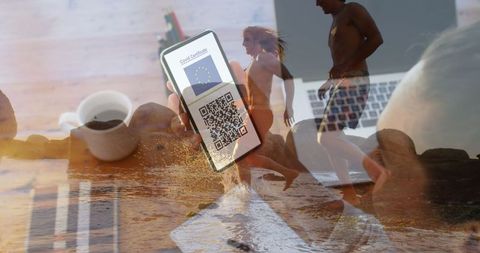 Electronic Passport QR Code Overlaid Beach Freedom