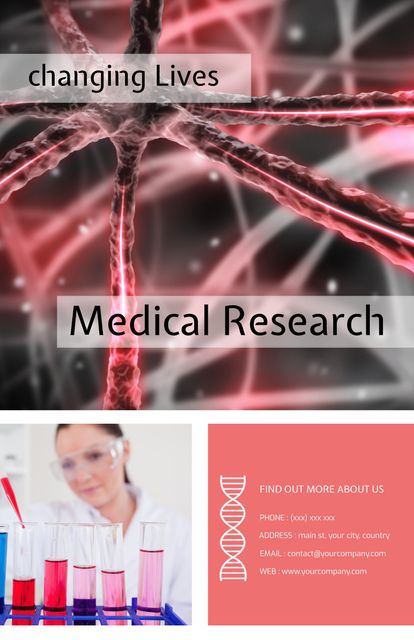 Medical Research Highlighting Nerve Cells and Female Scientist with Test Tubes - Download Free Stock Templates Pikwizard.com