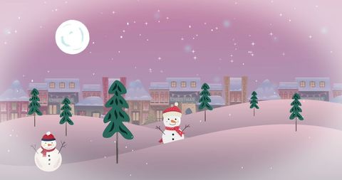 Whimsical Winter Wonderland with Snowmen and Snowy Landscape