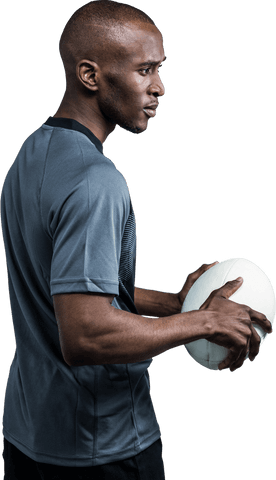 Transparent View of Determined Sportsman Holding Rugby Ball