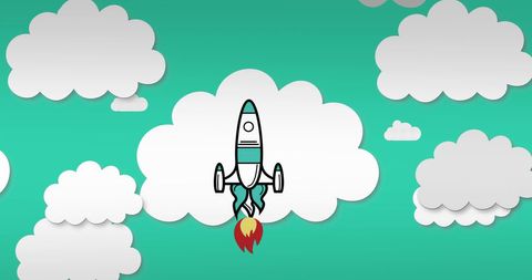 Cartoon Rocket Soaring Among White Clouds on Green Background - Download Free Stock Images Pikwizard.com