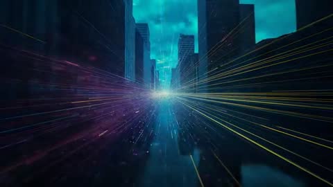 Futuristic Cyberpunk Stars Transform Urban Canyon into Luminescent Tunnel