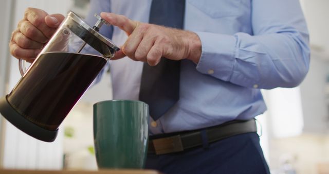 Businessman Making Fresh French Press Coffee - Download Free Stock Images Pikwizard.com