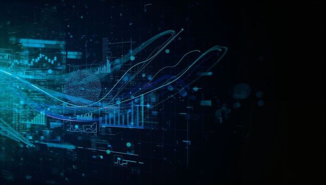 Futuristic Digital Flow with Abstract Neon Elements and Technological Graphics