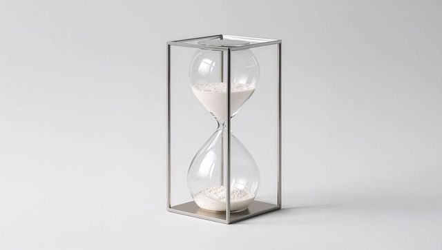 Modern hourglass with fine sand on minimalist surface