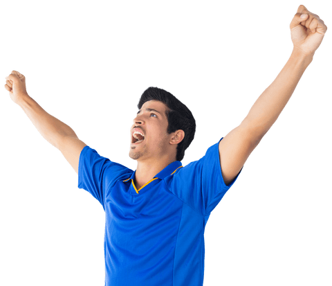 Victory Celebration by Enthusiastic Man on Transparent Background