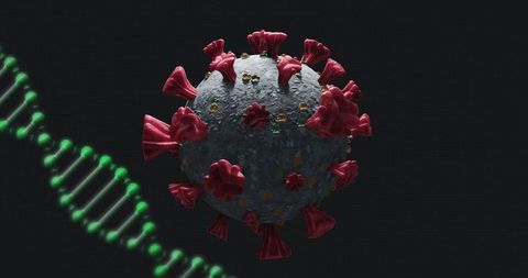3D Model of Coronavirus with DNA Strand in Dark Background