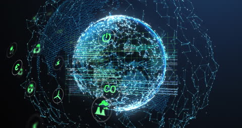 Digital Connection Globe Interface with Energy Symbols