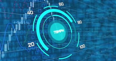 Animated Speedometer Overlay on Data Processing Concept