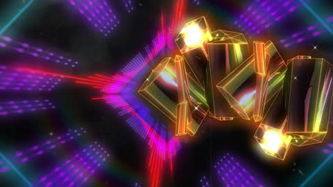 Abstract Digital Tunnel with Floating Geometric Shapes