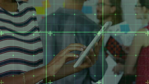 Digital Transformation in Business with Tablet and Data Grid Overlay