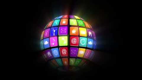Multicolored Globe of Digital Icons in Black Space