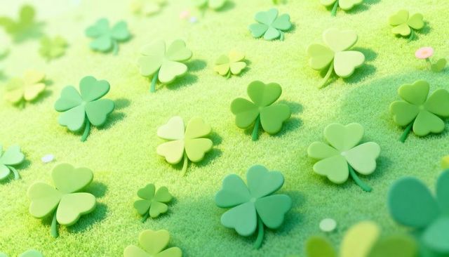 Whimsical 3d clover landscape on plush felt in mint lime and emerald tones for st patricks