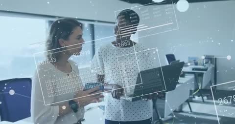 Business Team Discussing Digital Analytics in Modern Office