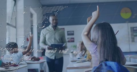 Diverse classroom with digital data overlay concept
