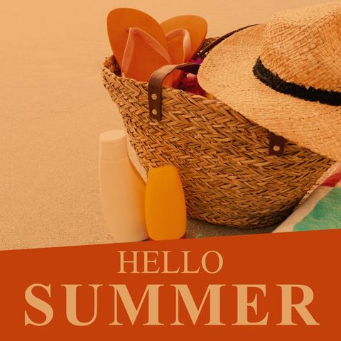 Summer Essentials with Sunhat Basket on Sandy Beach - Download Free Stock Templates Pikwizard.com