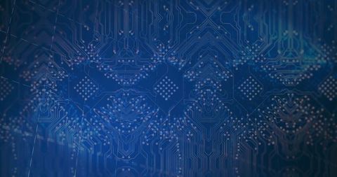 Abstract Circuit Pathway with Solder Clusters in Digital Blues