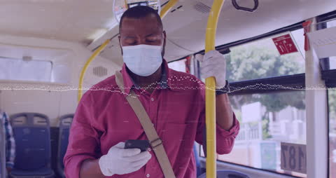Man Wearing Mask Using Phone Public Bus