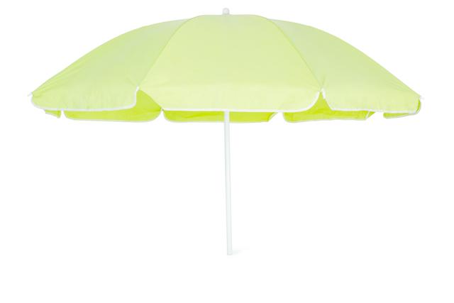 This green beach umbrella is perfect for providing shade and sun protection during outdoor activities. Ideal for beach vacations, picnics, and other leisure activities. Its bright color makes it easy to spot in crowded areas. Suitable for use in travel and holiday promotions, summer-themed advertisements, and outdoor gear catalogs.