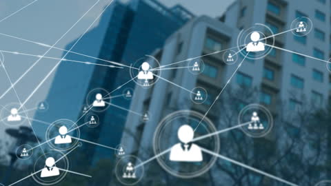 Futuristic Digital Connections over Urban Architecture