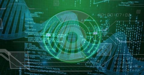 Futuristic Eye with DNA Helix and Code Interface Visual