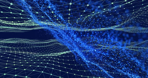 Blue Digital Wave with Abstract Dots and Network Connections