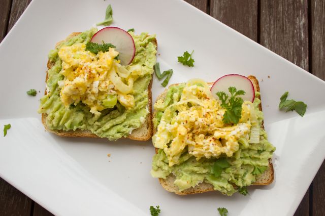 Avocado Toast with Eggs and Radish on White Plate - Download Free Stock Photos Pikwizard.com