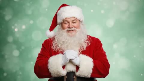 Smiling Santa Claus Closing Eyes and Lifting Head While Posing in Festive Studio Portrait