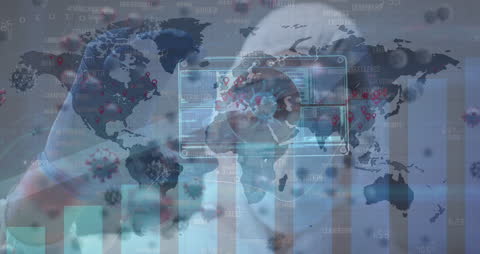 Doctor Analyzing Global COVID-19 Data on Digital Display