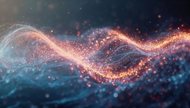 Abstract particle strands illuminating digital futuristic landscape