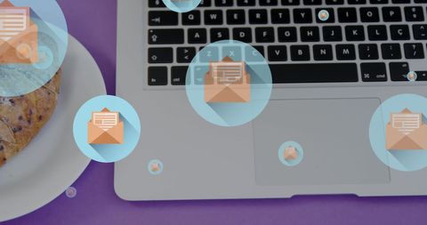 Digital messaging and technology with breakfast pastry