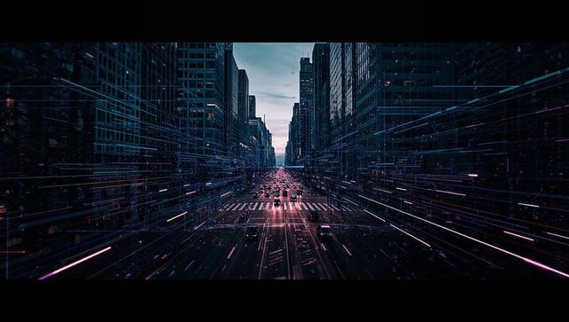 Futuristic Urban Highway with Neon Light Trails