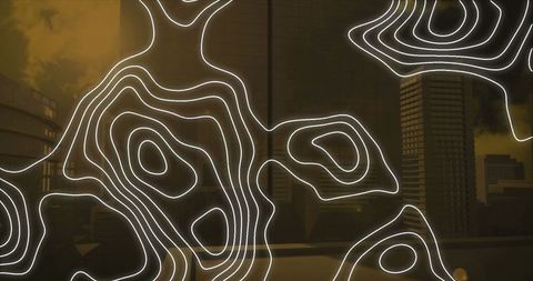 Abstract topographic overlay on urban skyline