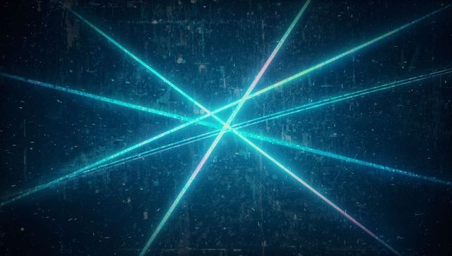 Converging Neon Light Beams in Futuristic Digital Grid