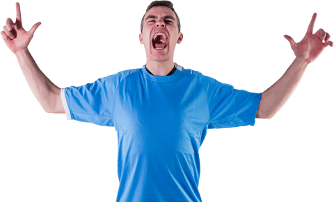 Energetic Rugby Player Celebrating Victory with Transparent Background