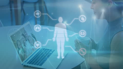 Woman Video Calling Family with Digital Interface