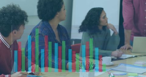 business meeting with data analytics overlaid graph display - Download Free Stock Images Pikwizard.com