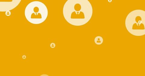 Abstract networking interface with profile icons on orange background