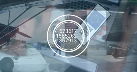 Digital Data Processing Over Airport Background with Smartphone QR Code