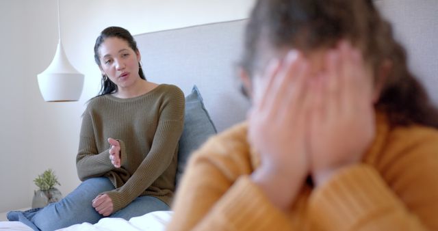 Mother Comforting Upset Daughter in Bedroom - Download Free Stock Images Pikwizard.com