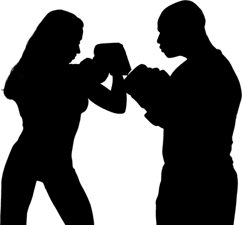 Transparent silhouette of male and female boxers