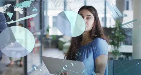 Businesswoman Analyzing Analytics Data with Digital Tools