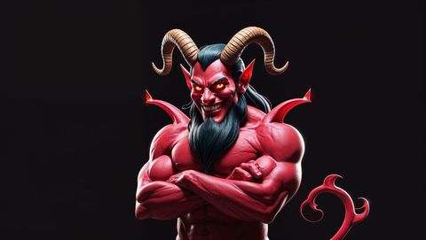 Powerful red satan with horns ethereumating strong masculine energy