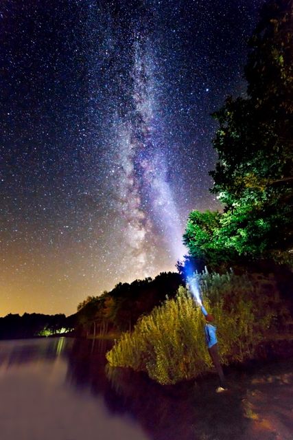 Person Stargazing Standing Beside Lake at Night - Download Free Stock Photos Pikwizard.com