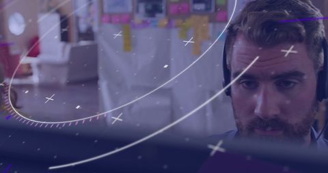 Focused Businesswoman with Data Interface in Modern Office