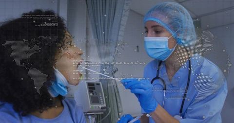 Nurse Performing Medical Test with Technology Overlay