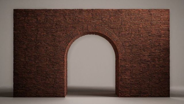 Freestanding Brick Archway Featuring Semicircular Opening and Rich Textured Masonry