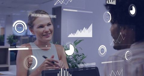 Team Collaboration Analyzing Data Visualizations in Modern Office