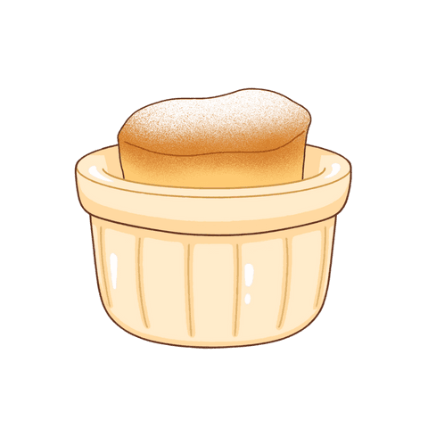 Soufflé pastry in ceramic ramekin on transparent background